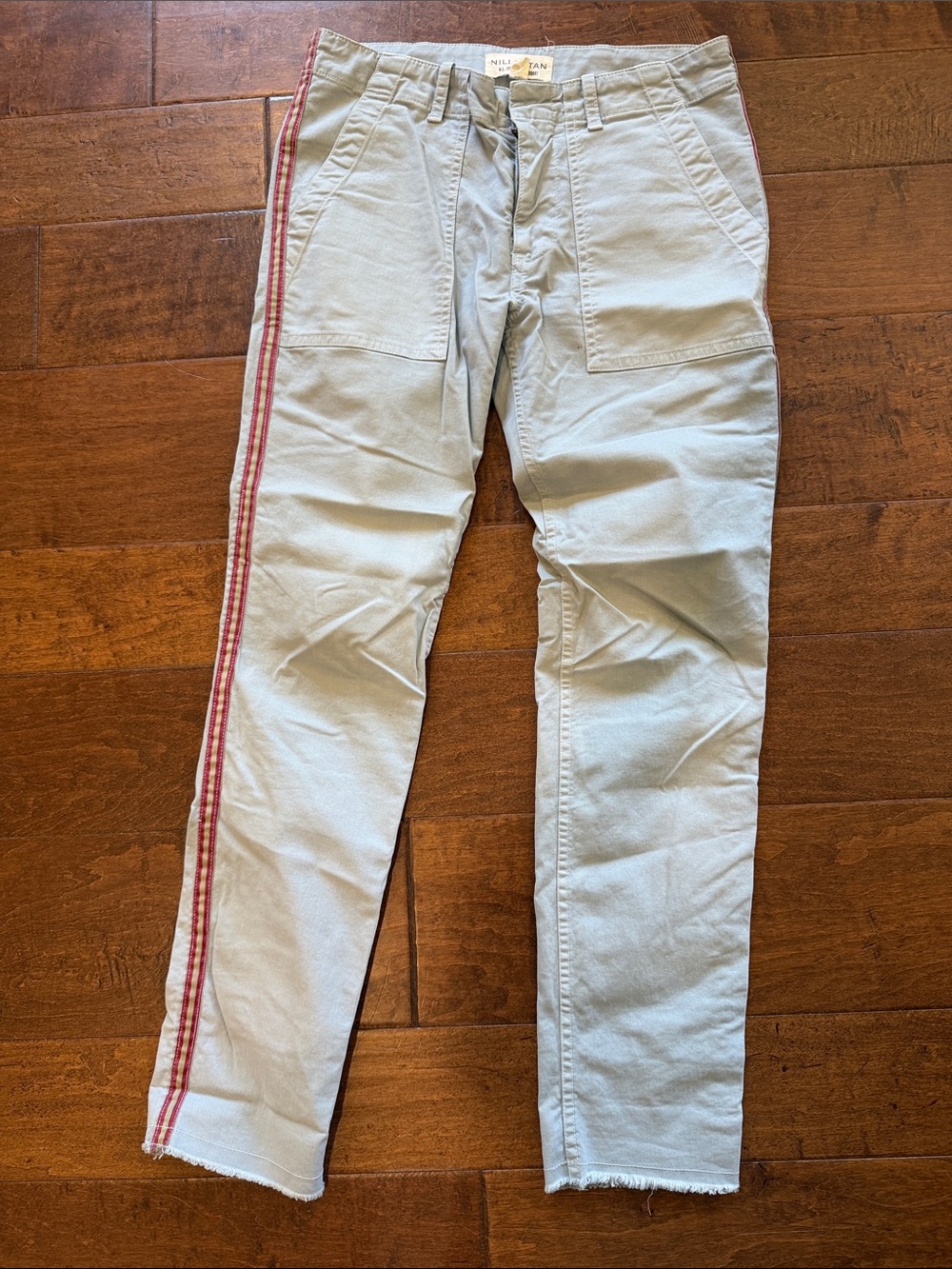 Nili Lotan Pale Blue Ankle Pants with Red Side Stripe